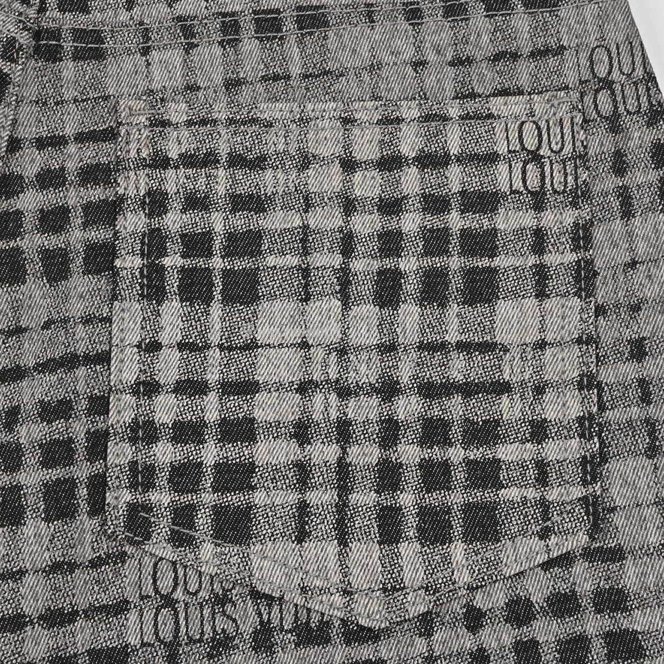 Louis Vuitton 1v 24ss Grey Checkerboard Printed Denim Shorts (4) - newkick.org